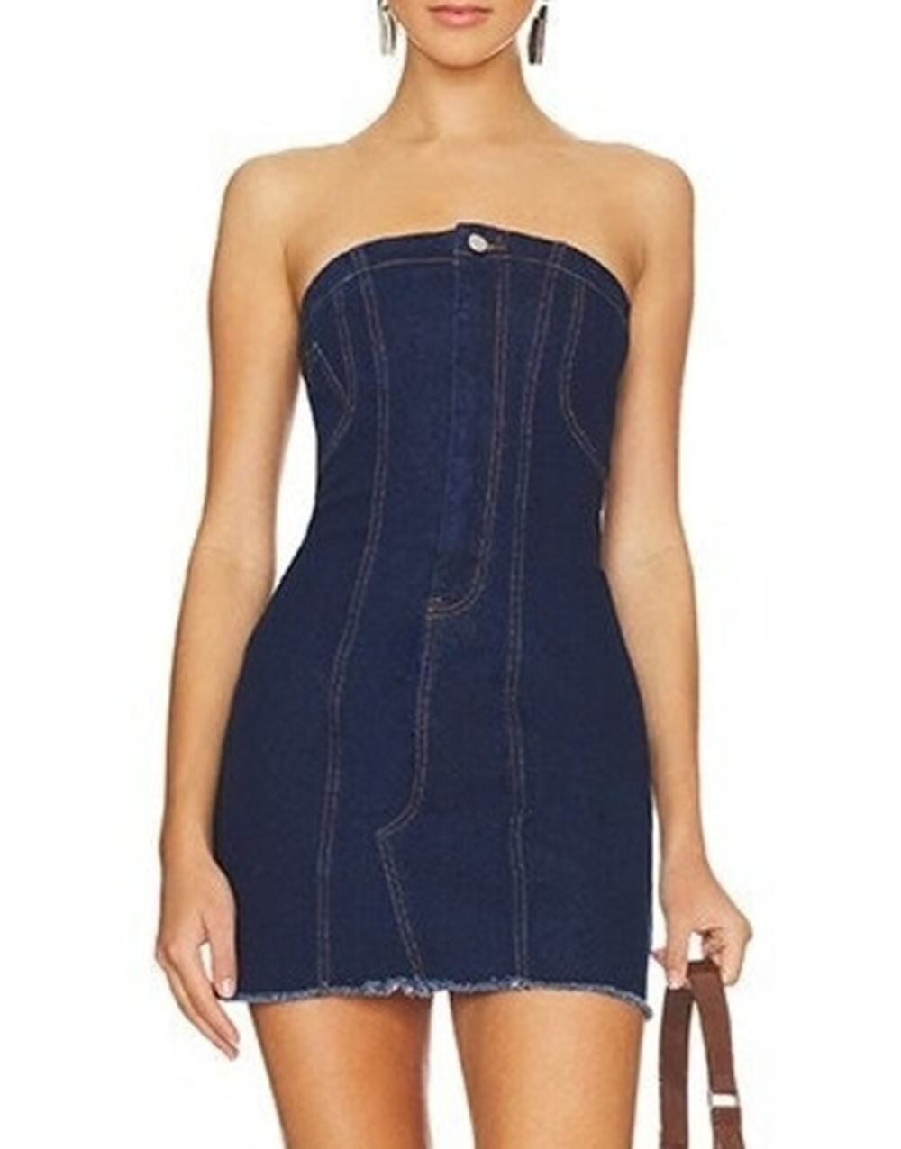 Superdown Womens Strapless Denim Mini Dress Size M Blue Western Cowgirl Concert